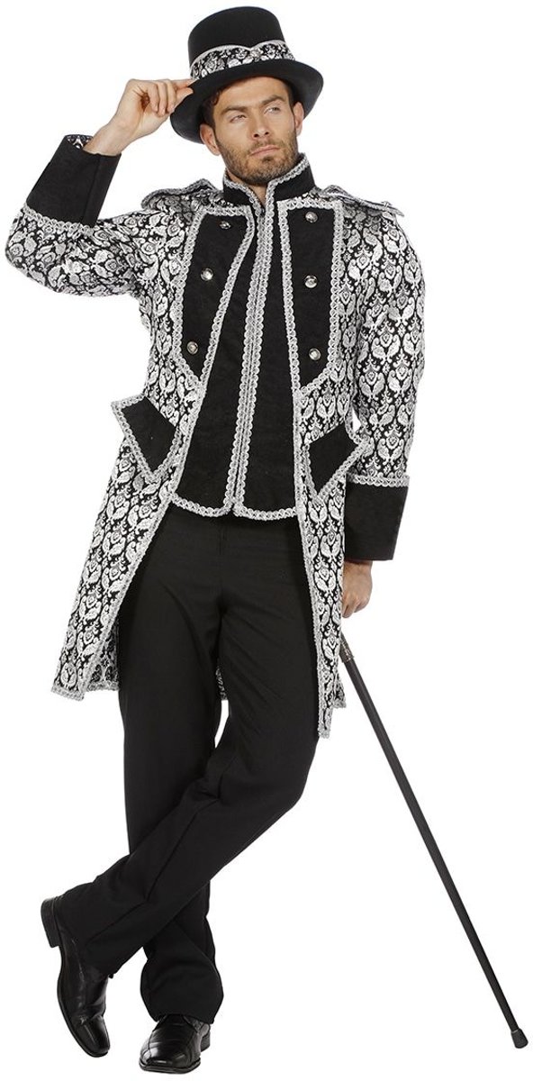Venetie & Gemaskerd Bal Kostuum | Koninklijke Jas Platina Zilver Man | Maat 52 | Carnaval kostuum | Verkleedkleding